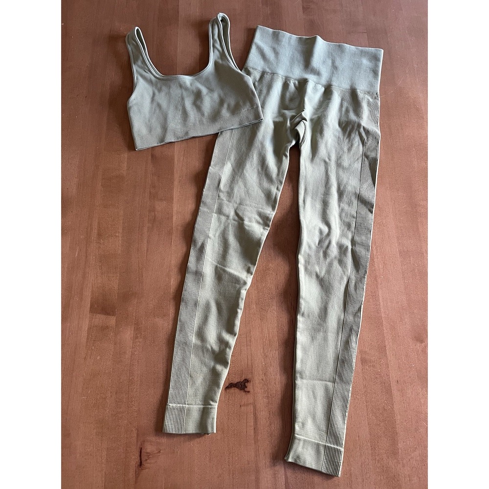 Set Active Women's Bra Leggings Set Sage Green Sz S Small